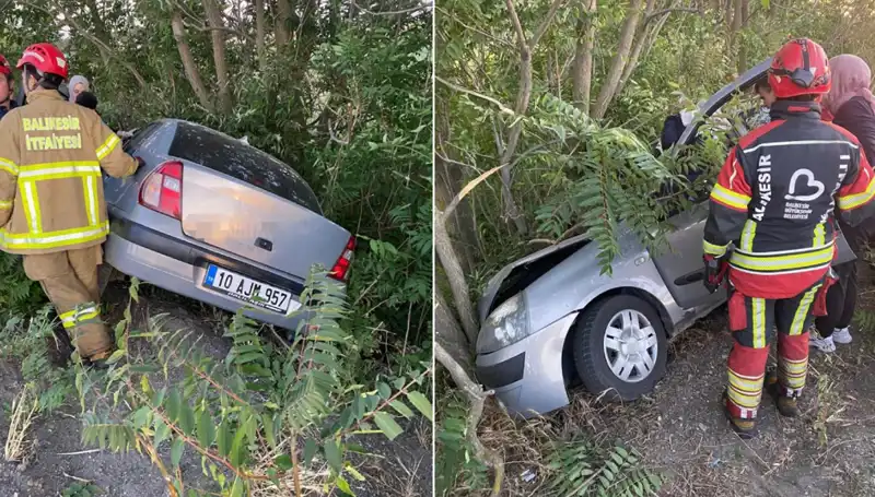 Balıkesir'de Korkutan Kaza: Otomobil Şarampole Yuvarlandı, İki Yaralı Var