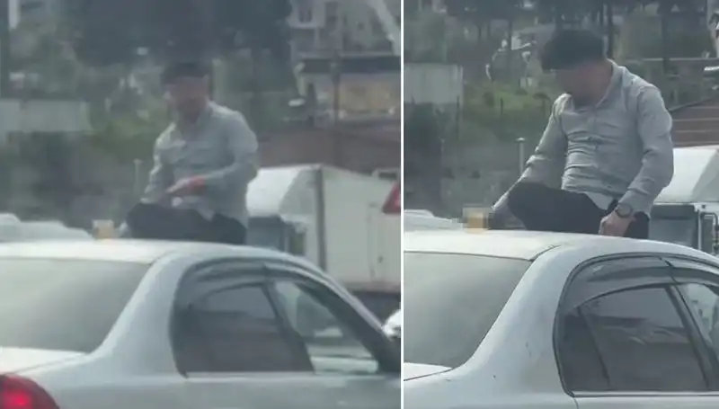 Trafikte Pes Dedirten Olay: Otomobil Üzerinde Eğlenceli Alem Görüntüleri!